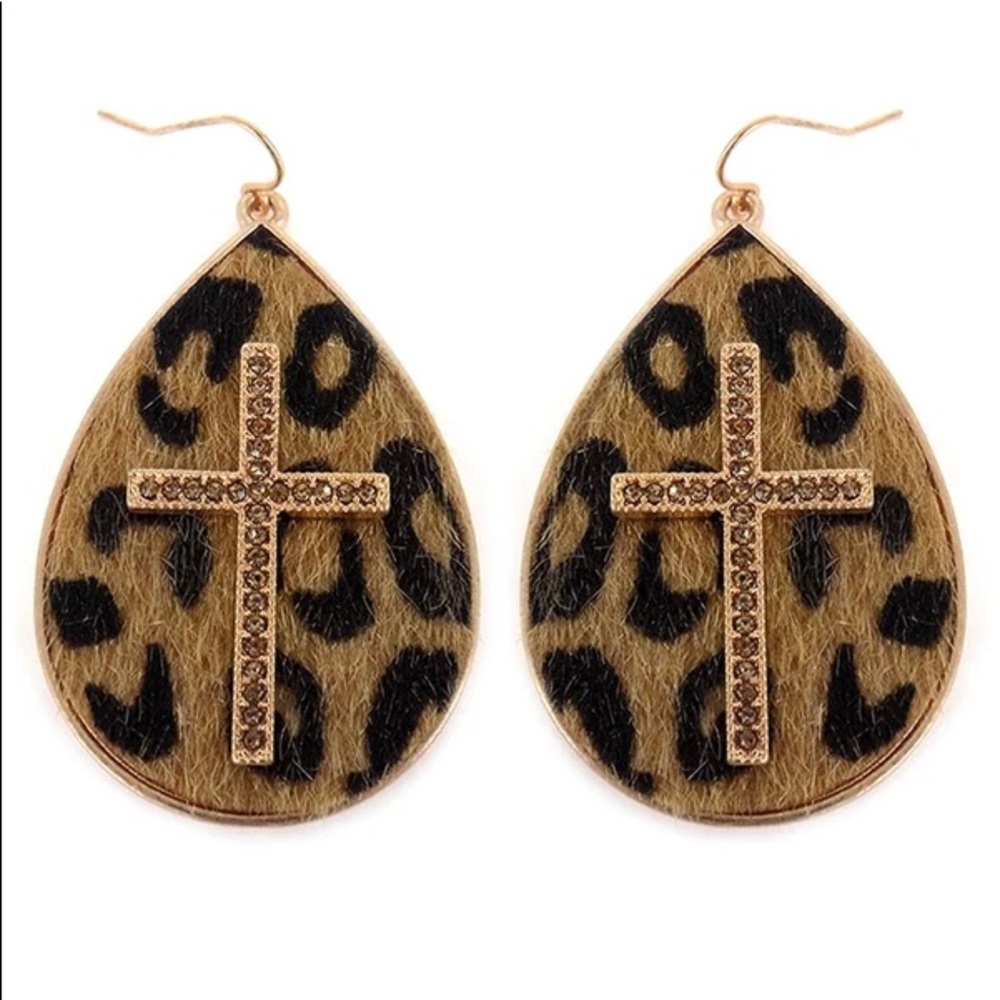 Leopard cross earrings